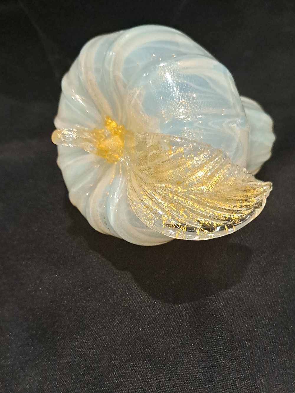 Murano Hand Blown Iridescent Ghost White Art Glass Gold Specks Pumpkin Stunning